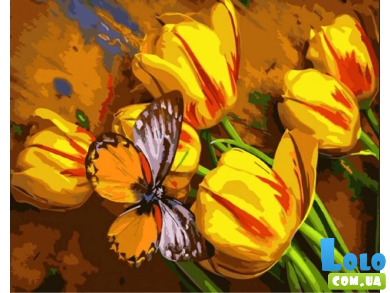 Картина по номерам Желтые тюльпаны с бабочкой, Strateg (40х50 см)