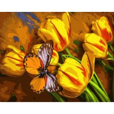 Картина по номерам Желтые тюльпаны с бабочкой, Strateg (40х50 см)