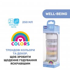 Бутылочка пластиковая Chicco Well-Being Colors, Chicco, 250 мл (розовая)
